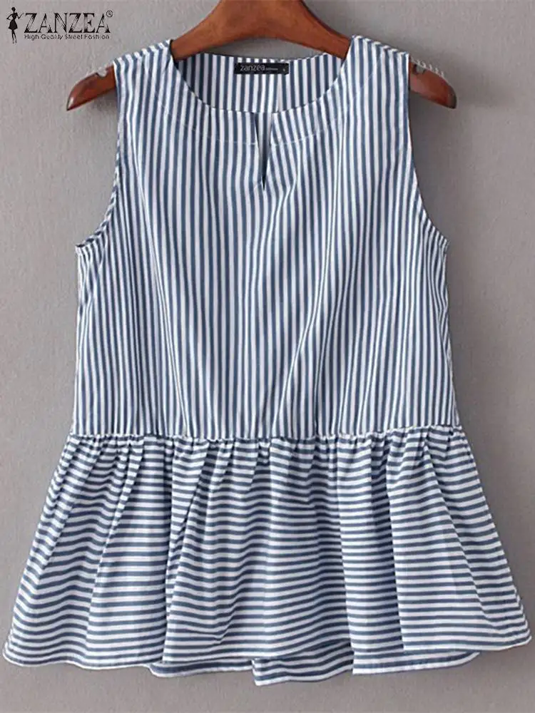 ZANZEA 여성용 한국 스트라이프 패치워크 캐미스 튜닉 2024, 민소매 탱크, V 넥 플리츠 탱크 탑, 휴일 루즈 스위트 조끼 Best5 ZANZEA 여성용 한국 스트라이프 패치워크 캐미스 튜닉 2024, 민소매 탱크, V 넥 플리츠 탱크 탑, 휴일 루즈 스위트 조끼 Best5