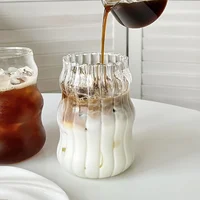 Tasse en verre à motif Vertical avec paille et couvercle, réutilisable, lavable au lave-vaisselle, pour café glacé, Latte, eau, jus Matcha, 2/4 pièces 2