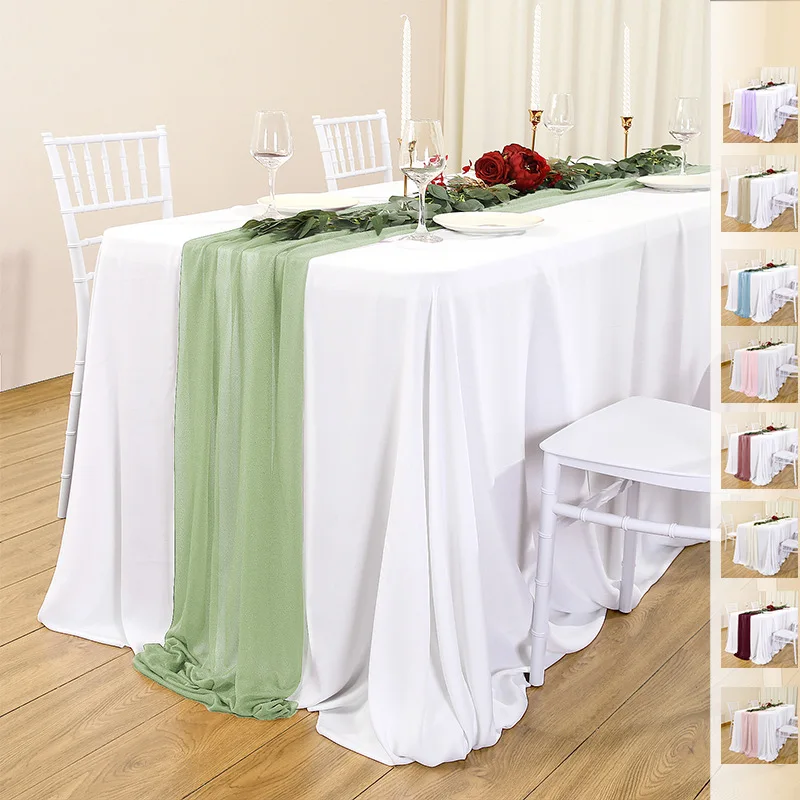 

6PCS Sage Chiffon Table Runner Boho Romantic Sheer Chiffon Like Table Decor for Wedding Bridal Baby Shower Party Backdrops