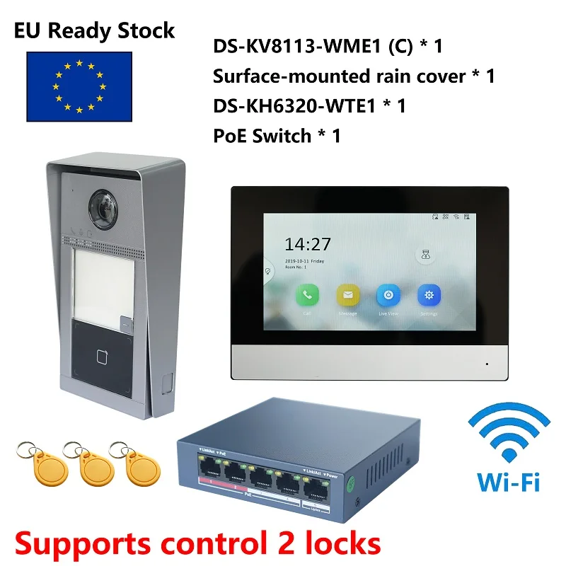 Hik Kis604 Kit Videocitofono Poe 802.3Af Multilingue, Include Ds-Kv8113-Wme1(C) E Ds-Kh6320-Wte1 E Switch Poe