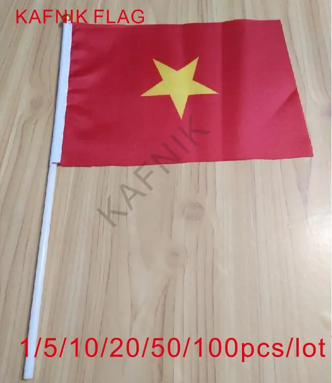 Kafnik, 10/20/50/100 stücke vietnam flagge vietnam hand welle flaggen 14*21cm dekorative feier-qualität polyester
