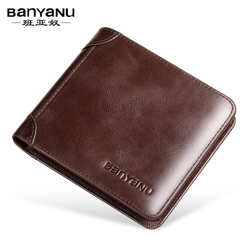 

Genuine Leather Mens Wallet Brand Luxury RFID Fold Wallet Short Slim Coin Purse Business Credit Card Holder Wallet for Men N886