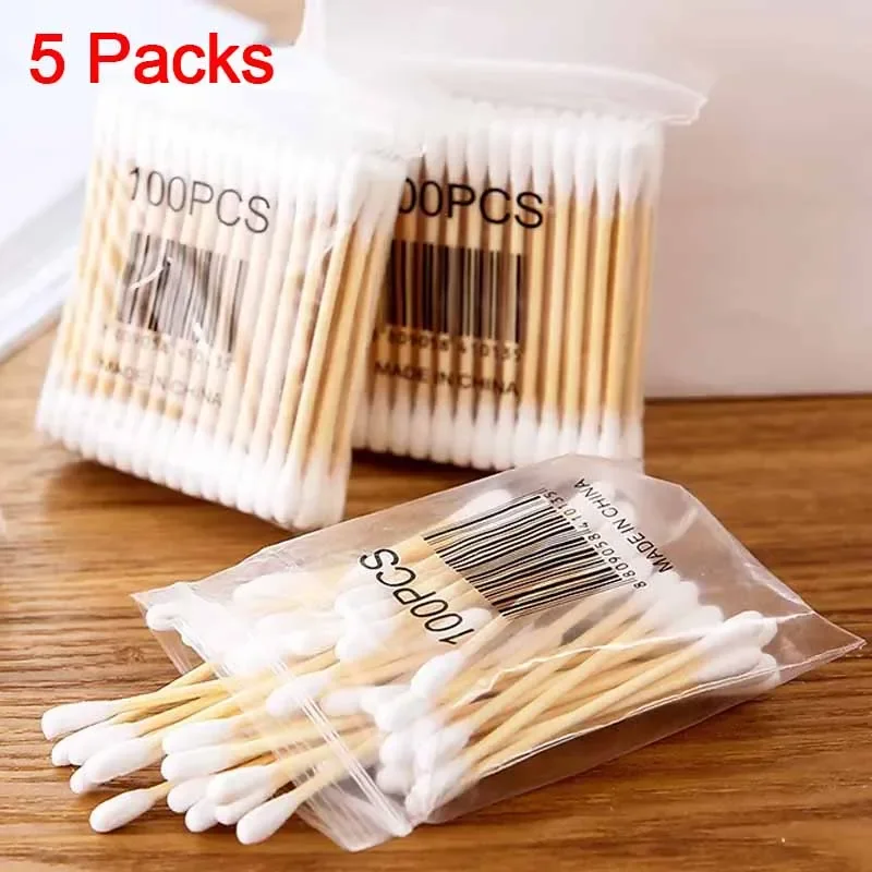 Cotton swabs 100pcs/pack baby disposable double-ended ear nose cleaning sticks 5 packs healthy cleaning tools