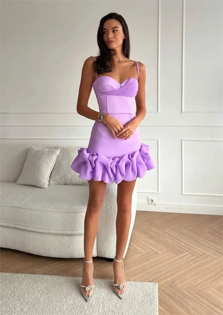 

Special Mermaid Short Princess Evening dress Sexy Italian shoulder strap Sweetheart backless pleated Birthday Cocktail dress
