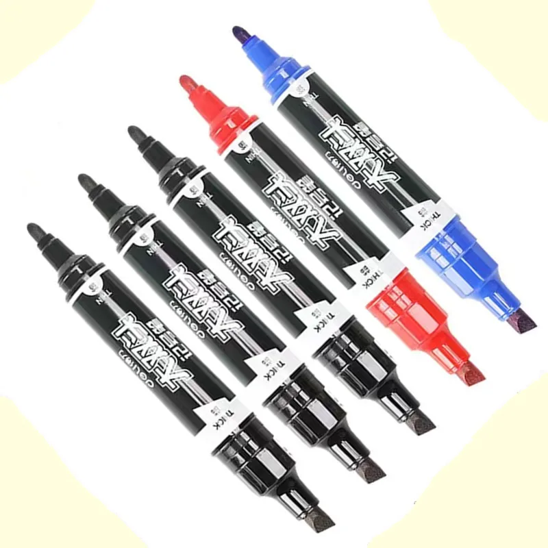 5pcs Deli Double Headead Marker Pen Waterproof Permanent Oil Paint CD Glass Metal Wood Clothes Stone Mark School Office Supply