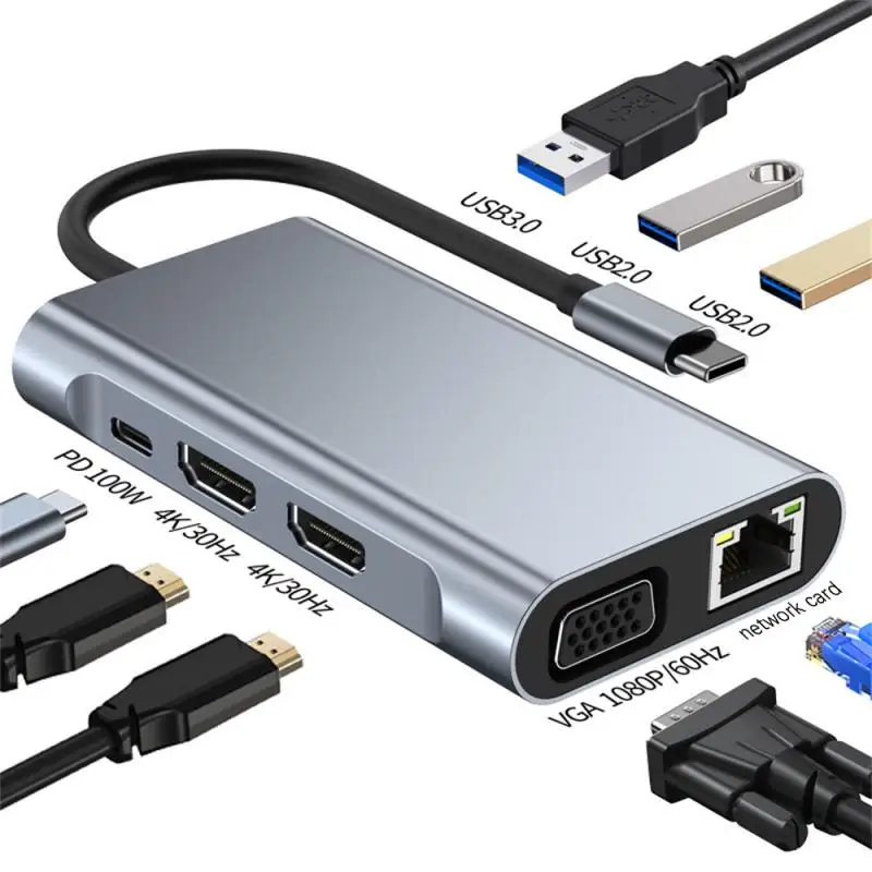 

10 в 1, адаптер для порта Type-C, RJ45, Ethernet, 4K, VGA
