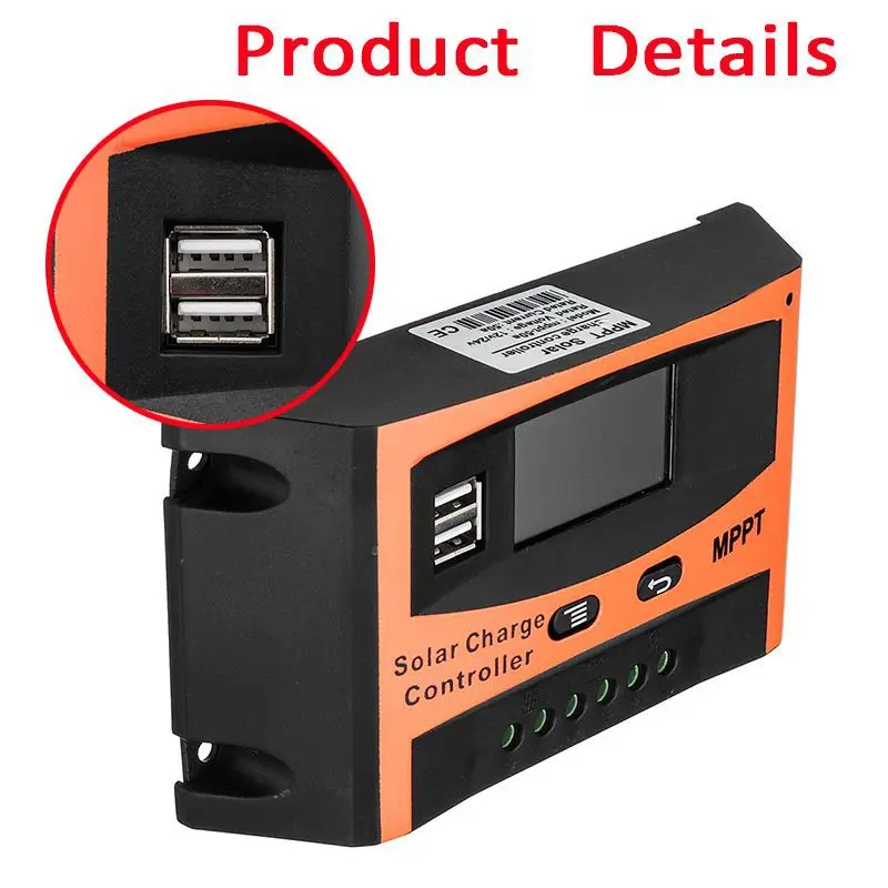 LCD 디스플레이 자동 태양 전지 레귤레이터, 12V, 24V, 로드 포함, 호텔 방전기, 블랙 추가, 가정용 휴대용 듀얼 USB