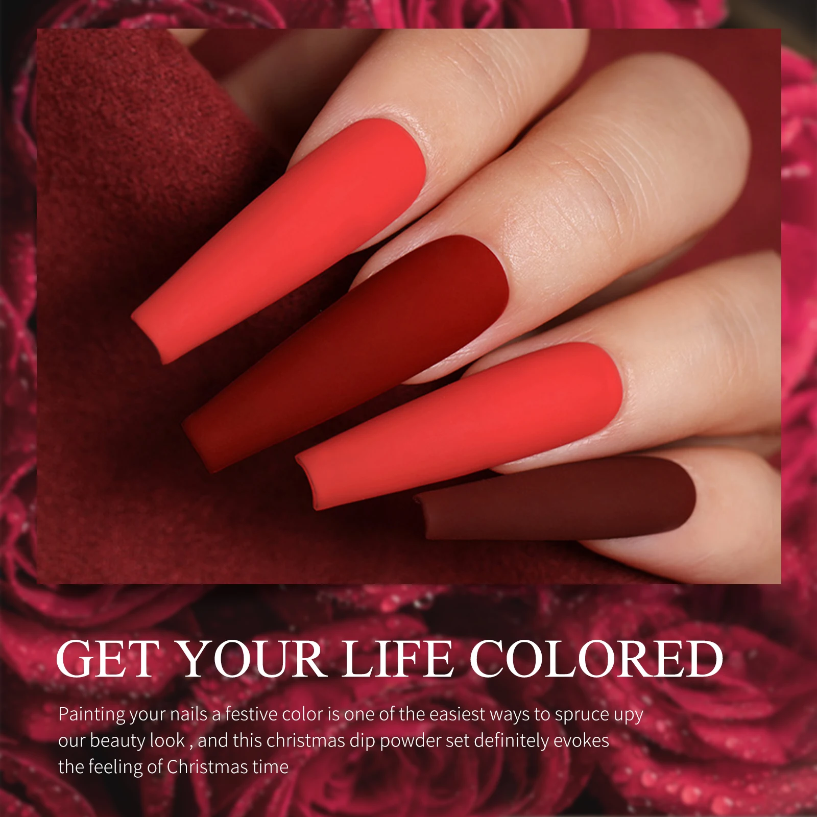 Dip Powder Nail Kit 6 box/set Scarlet Crimson Red Series Dipping Powder Set Nail Gel Naill Polish Effect