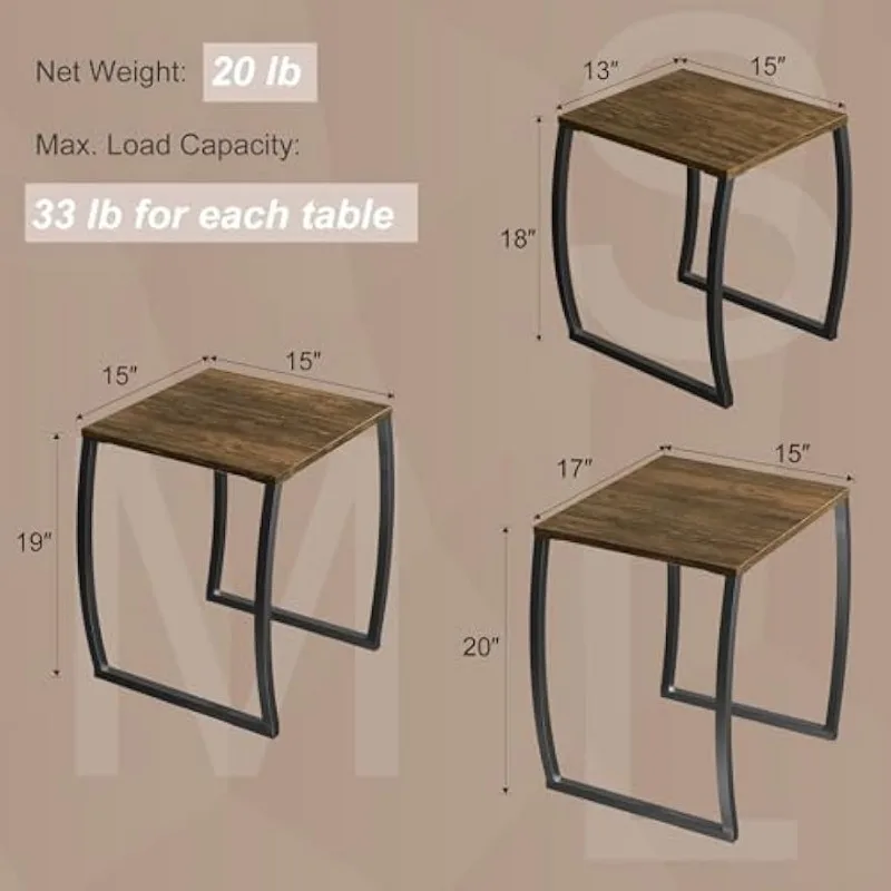 Nesting Tables, Vintage Side End Tables Living Room, Coffee Snack Table Set of 3 2