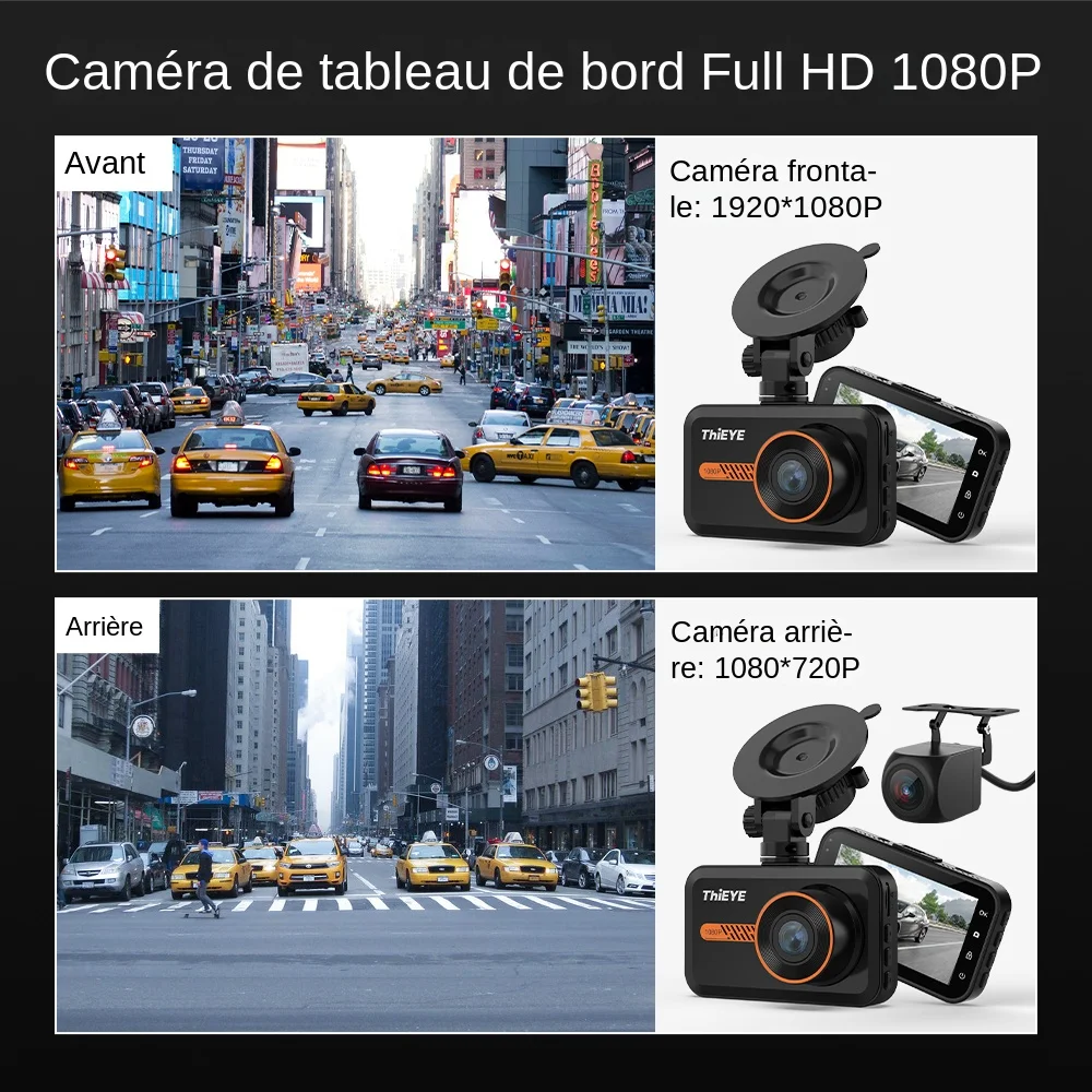 Caméra de tableau de bord avant et arrière 1080p Full HD Double