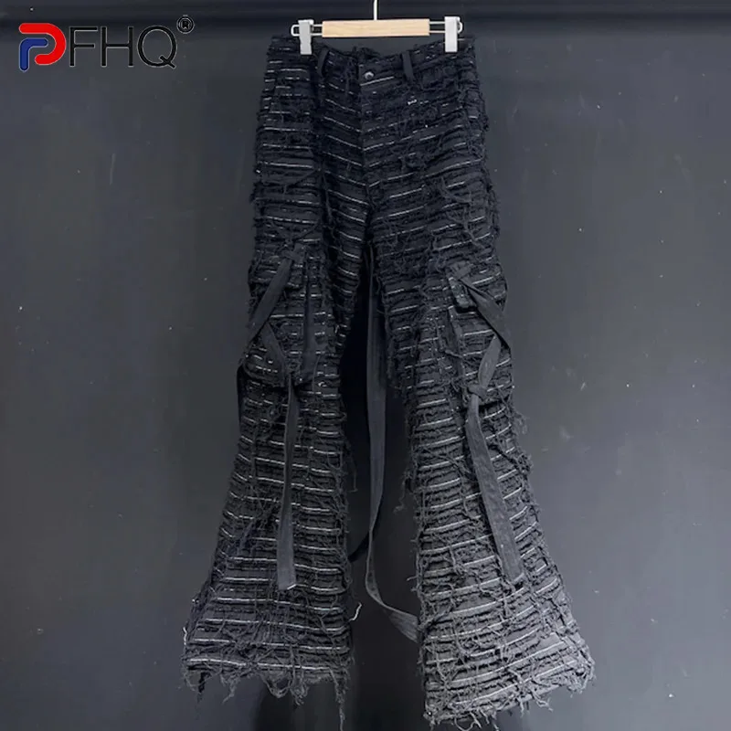 

PFHQ Men's Darkwear Worn Out Flared Jeans Motorcycle Wearproof Haute Quality Straight Loose Thick Denim Trousers Autumn 21Z3233