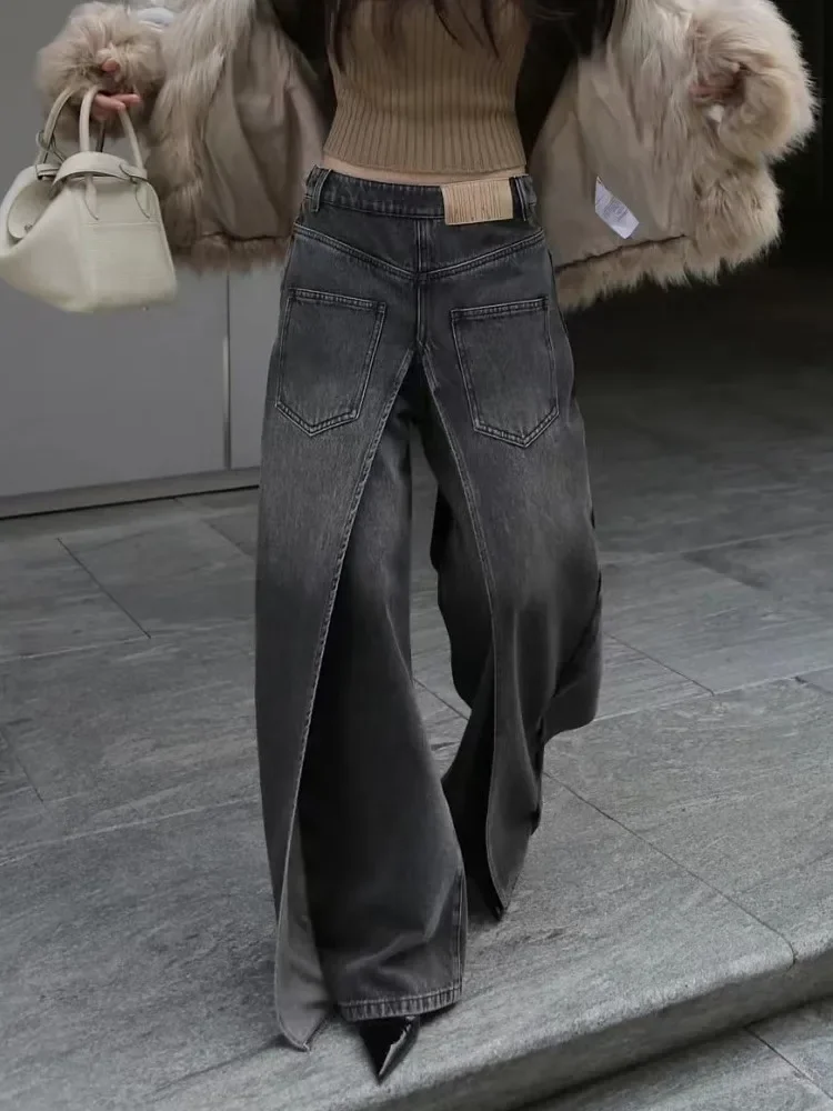 Y2K Style New Rock Hip Hop Baggy Wide Leg Jeans Pants Women 90S Clothes Vintage Straight Lady Denim Trousers 2