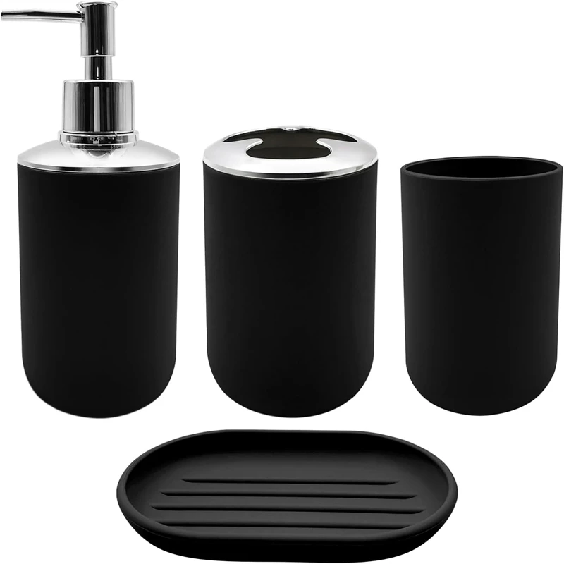 Wash Set Bathroom Decoration Accessories Lotion Bottle Soap Dish Mouthwash Cup Black Tray Household Bathroom Supplies