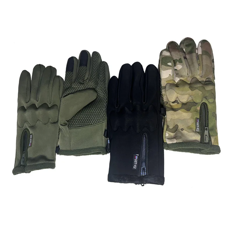 Winter Cycling Gloves Windproof Thickened Warm Plush Lined Tactical Gloves Hard Shell Anti-slip Touchscreen Hunting Gloves