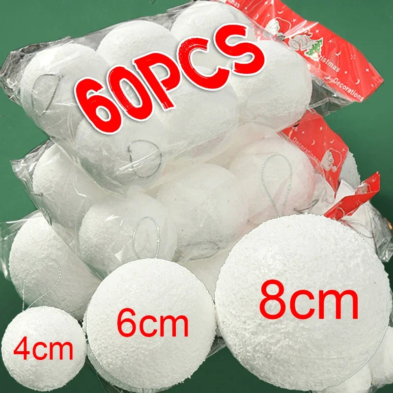 White Foam Christmas Ball Ornaments Xmas Tree Round Snowballs Hanging Pendant Christmas Balls for New Year Party Home Decoration