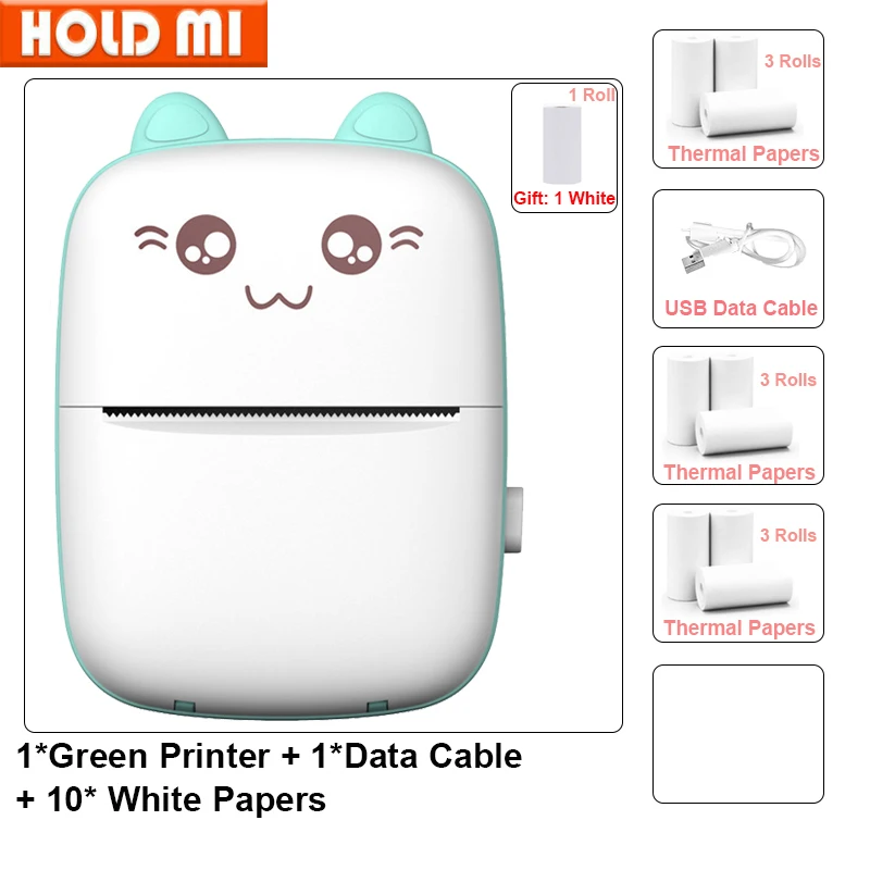 Portable Thermal Mini Printer MINI CAT Print sticker color Paper Photo Pocket 57mm Printing Wireless support Android IOS phones canon small photo printer Printers