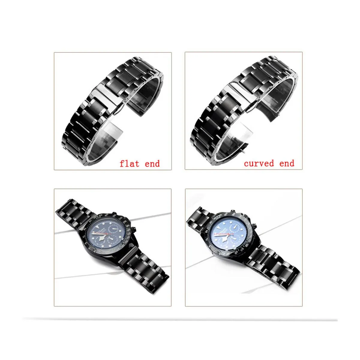 Premium Curved End Stainless Steel Watchband Bracelet Replacement Strap