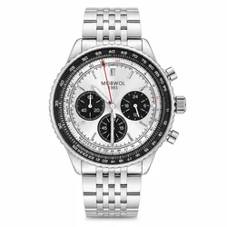 Men's Multifunction Chronograph Leather Strap Watch - Vintage Pilot Dial, Business & Fashion Style (White A)