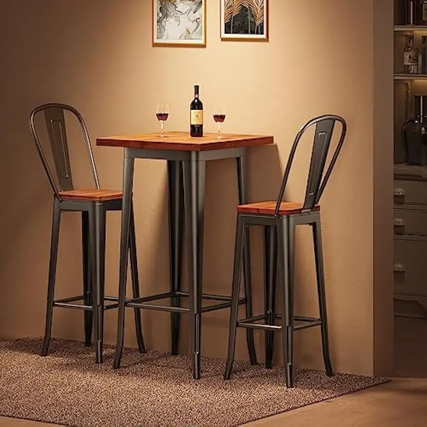 

Aiho Bar Table and Chairs Set, Pub Table and Chairs Set of 2, with Elm Solid Wood and Thickened Metal Frame