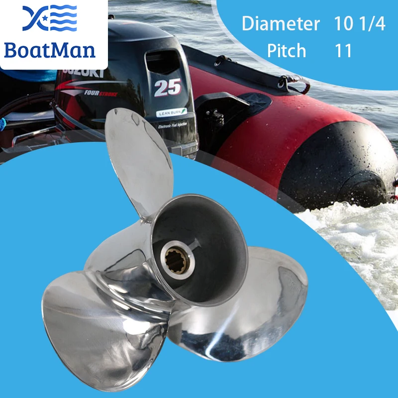 Boatman Boat Elica 10 1/4X11 Per Motori Fuoribordo Suzuki Dt 20Hp Dt 25C 3 Lame Acciaio Inossidabile 10 Denti 99105-00600-11P