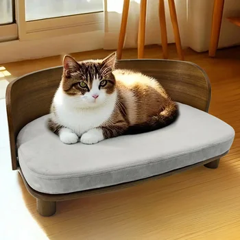 Elevated Dog Bed Pet Kitten Cat Sofa Bed for Small Dogs with Solid Wood Legs and Bent Wood Backrest Removable Washable Cover 1