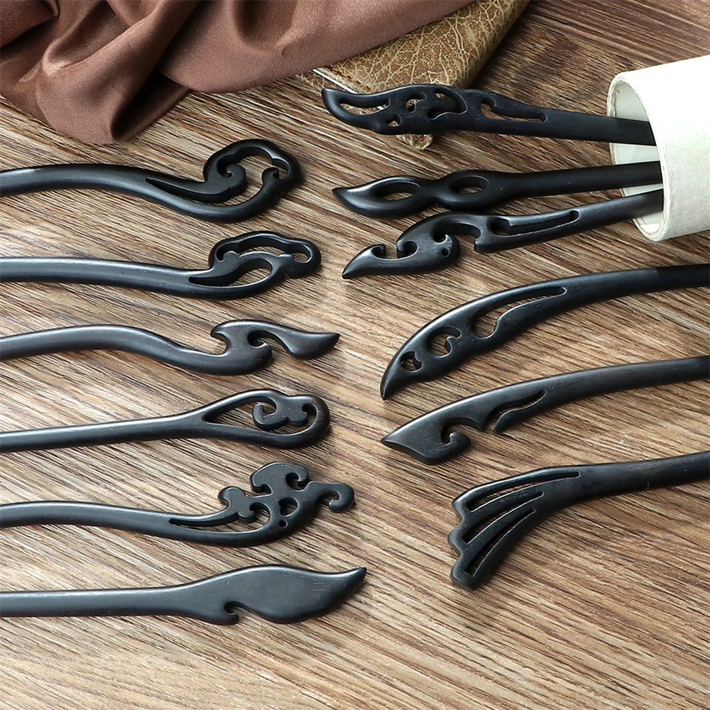 34 Stile natürliche schwarze Sandelholz Haars täbchen hochwertige Haarnadel für Frauen Mädchen Antike Essstäbchen geformte Haars pange Schmuck – Detail 7