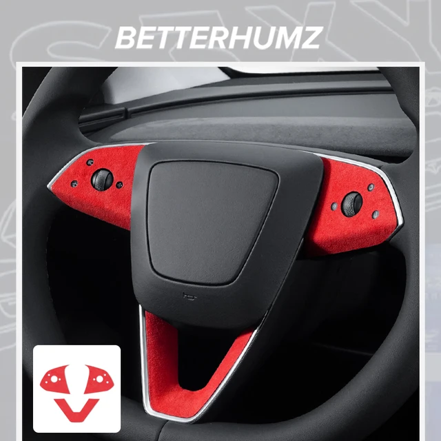 For Tesla 2018-  Model Y Juniper Model 3 Highland Made of Alcantara Steering Wheel Panel Trim Sticker Car Interior Accessories 6