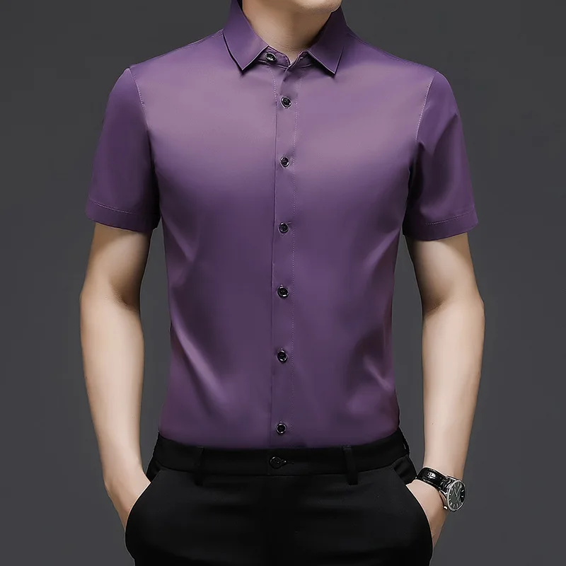 Made Shirts for Men Casual Fashion Slim Fit Solid Color Business Shirts Short Sleeves Summer Tops Men Clothing Made