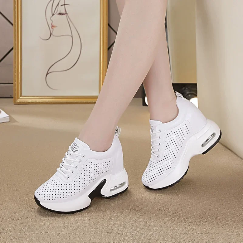 

Genuine Leather Platform Wedge 10CM Sneakers SpringChunky Shoes For Women Autumn Shoes Walking Sneakers Fashion Size 40