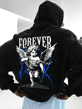 european and american men's autumn angel print comfortable soft hooded sweatshirt outdoor urban high street clothing