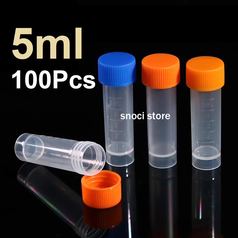 Plastic Test Tubes Centrifuge Tube 5ml PP Lab Cryopreservation Tube Cryotube Freezing Tubes Volume Vials Bottles With Screw Cap 100pcs