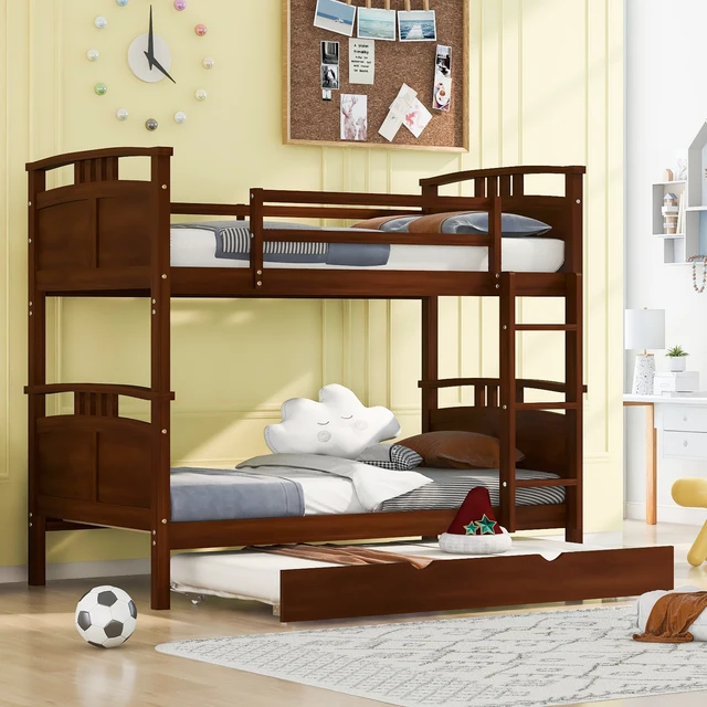 Twin-Over-Twin Bunk Bed with Twin size Trundle A Fun and Adorable Space for Your Kids