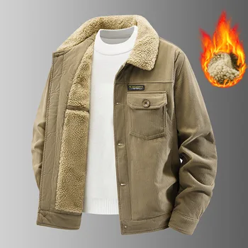 2025 Nuovi Uomini di Inverno Velluto A Coste In Pile Giubbotti Caldi Parka Cappotti Maschili Outwear Cappotti Casuali Uomini di Qualità Allentati Utensili Giubbotti 1