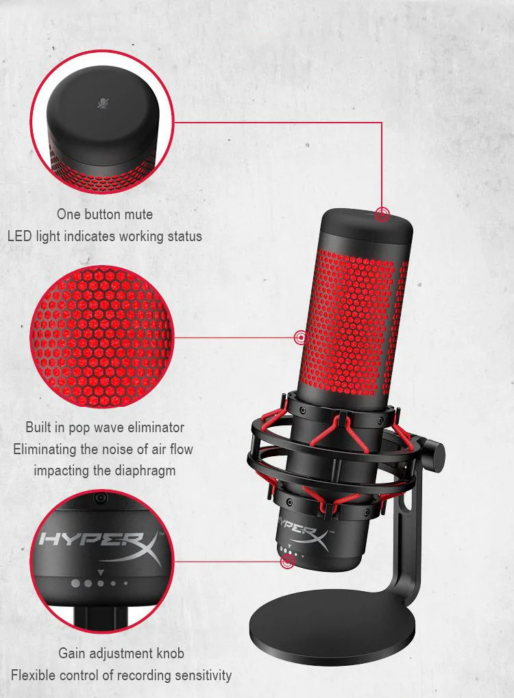 Конденсаторный игровой микрофон HyperX Quadcast UsB, антивибрационное ...