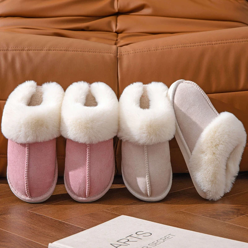 Autumn Winter Fluffly Furry Slippers Women Faux Suede Non Slip Indoor Cotton Slippers Woman Soft Warm Plush Slides Shoes Female