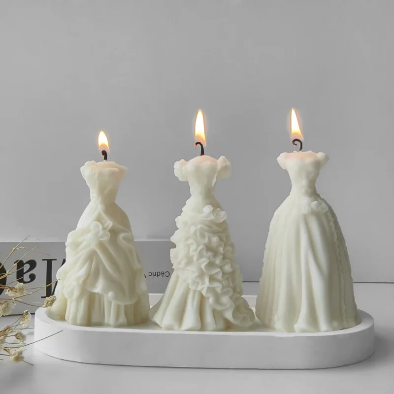 Bridal Dress Silicone Mold Diy Handmade Wedding Dress with Scented Candle Soap Plaster Resin Crafts Mold Wedding Decoration Gift