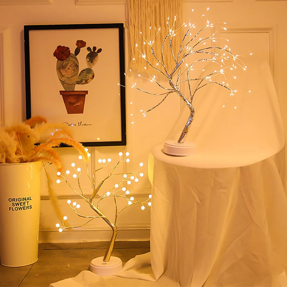 LED Night Light Mini Christmas Tree Copper Wire Garland Lamp For Kids Home Bedroom Decoration Decor Fairy Light Holiday lighting