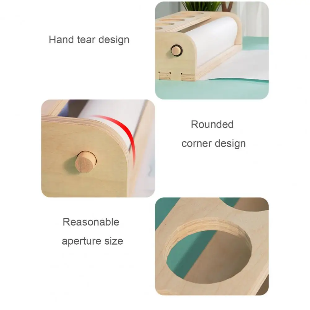 Wooden Paper Dispenser Desktop Paper Roll Holder Drawing Roll Organizer with Pen Holder for School Art Studio Home