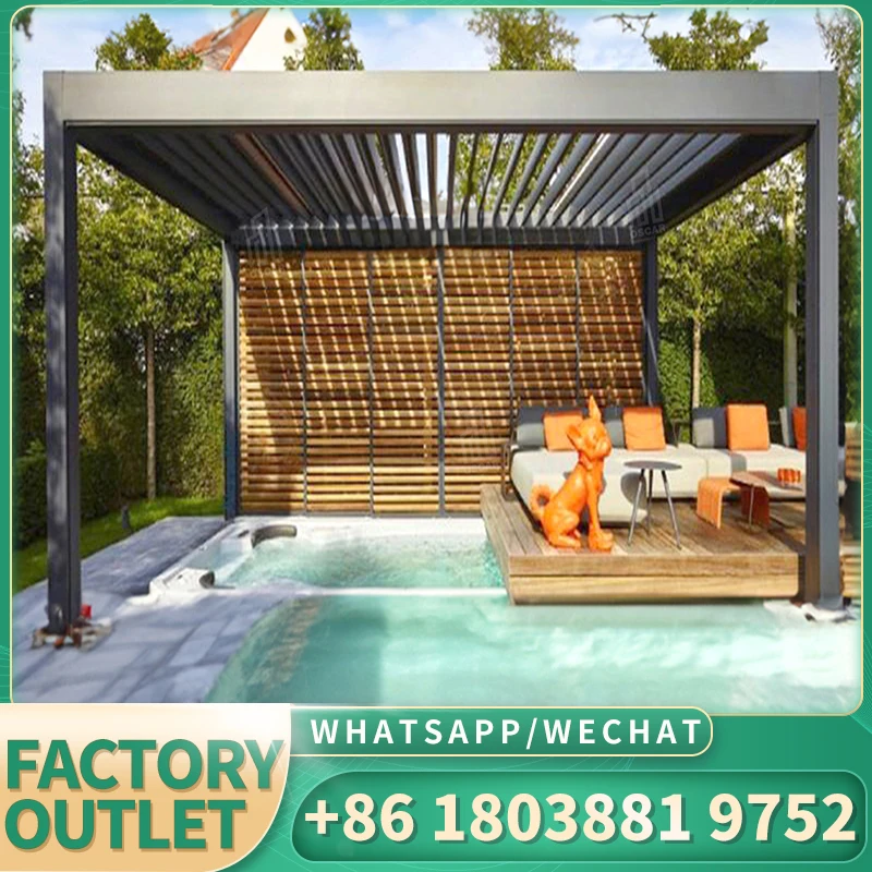 Pérgola eléctrica de aluminio para exteriores, lámpara de 3x4, 4x4, 6x3, para terraza