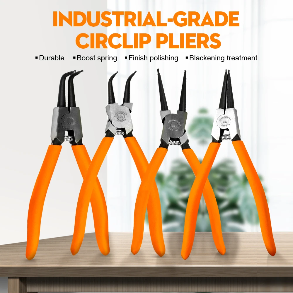 NINDEJIN-외부 내부 원형 플라이어 세트 4 개, 9 인치 Cr-V 스냅 링 C 클립 플라이어 세트, 고정 링 플라이어 세트