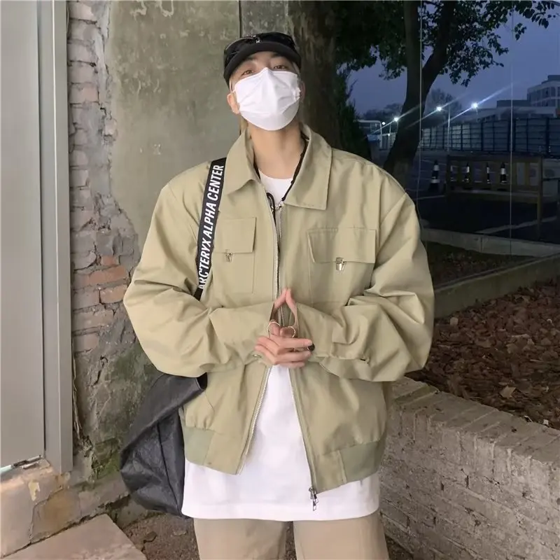 

Куртка-пилот Мужская однотонная, Короткий Повседневный модный пиджак оверсайз с лацканами и длинными рукавами, в винтажном стиле, осень