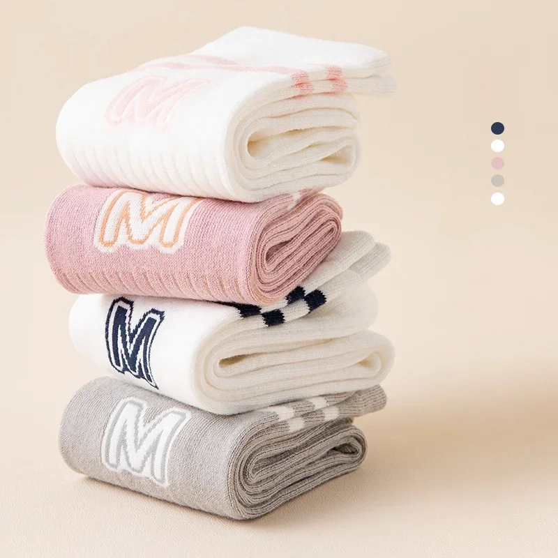 Kids Boys Girls School JK Sock Fashion Letter M Knee High Long Sock for Toddler Stocking Children Spring Autumn Cotton Soft Sock