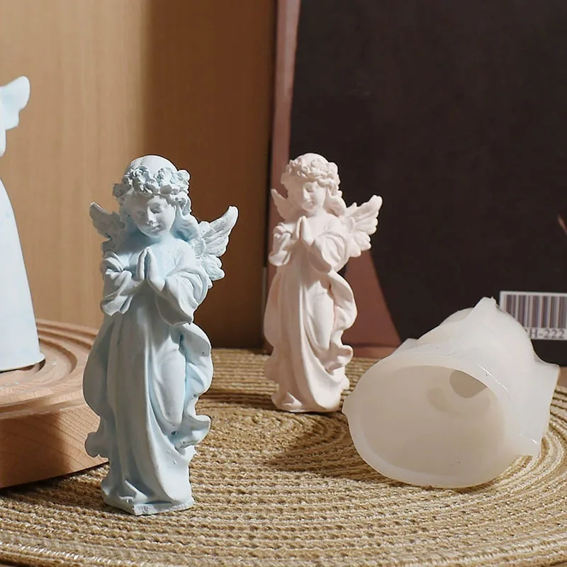 3D 기도 천사 실리콘 금형 향기로운 양초 석고 금형 날개 소녀 에폭시 수지 석고 형상 금형 유럽 조각 공예품