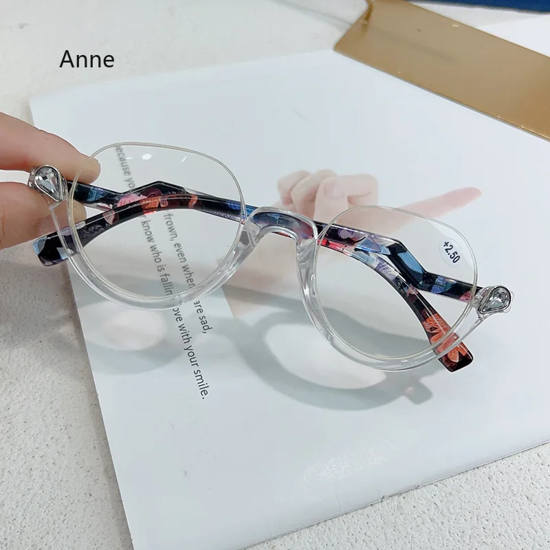 Diamant vykládané polovina formulovat čtení brýle pro ženy anti modrá lehký pryskyřice optický presbyopický brýle odměrné brýle pro ženy