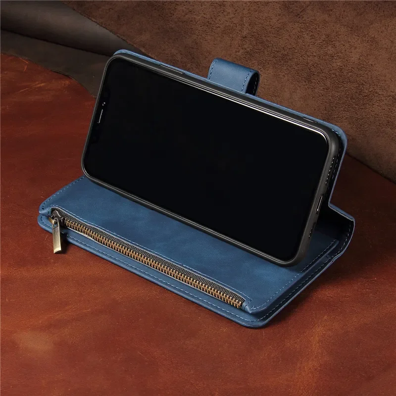 Premium Flip Leather Phone Case with Zipper Wallet and Card Holder