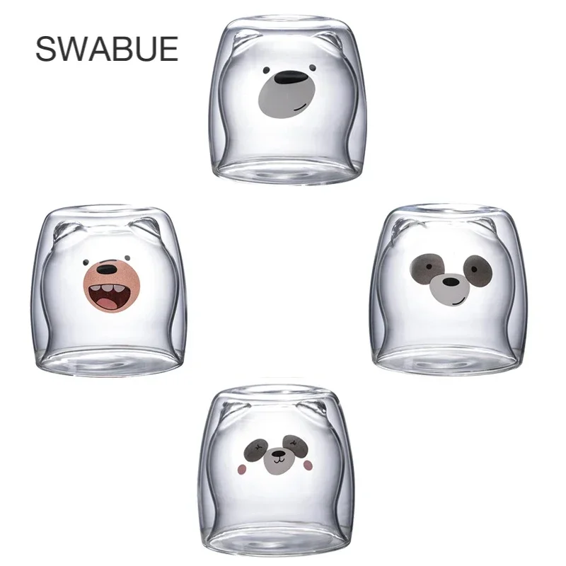 

New Double-layer Heat-resistant Glass Bear Cup Cartoon Creativity Coffee Juice Milk Tea Office Household Suitable for Girls