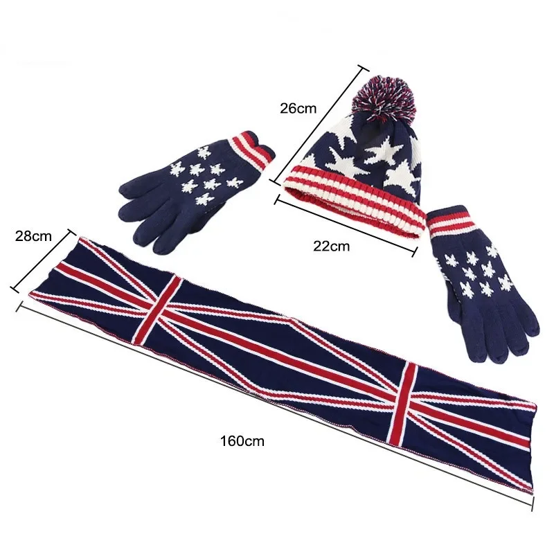 1 Set Boys Girls hat scarf glove Winter Hat Men Women's Knitted Hat Set Flag Star Printed Christmas gift Gloves Scarf + set