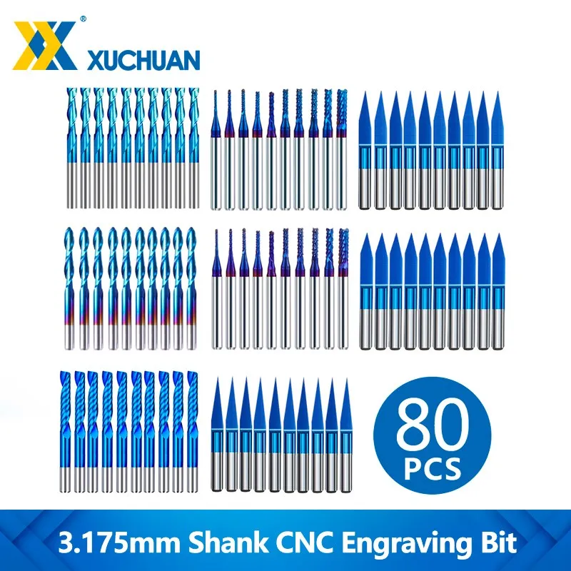 10 Stuks CNC Router Graveerbits 10° 15° 20° - 0.1-0.4mm Carbide 3.175mm