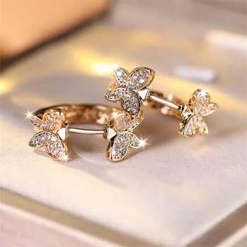 Female Cute Butterfly Small Round Hoop Earrings For Women Vintage Gold Color Ear Buckle Wedding Jewelry Engagement Party Gifts