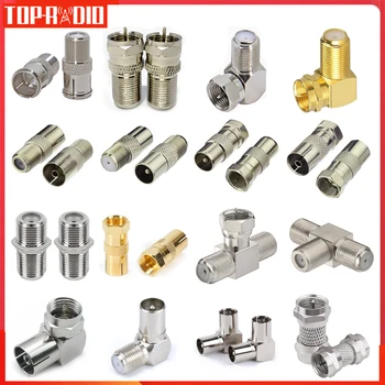 F ประเภททีวี IEC 90 องศาชายปลั๊กแจ็คหญิง RF COAXIAL ADAPTER Splitter ขั้วต่อทองสําหรับเคเบิลทีวี Satellite TV DVR 1